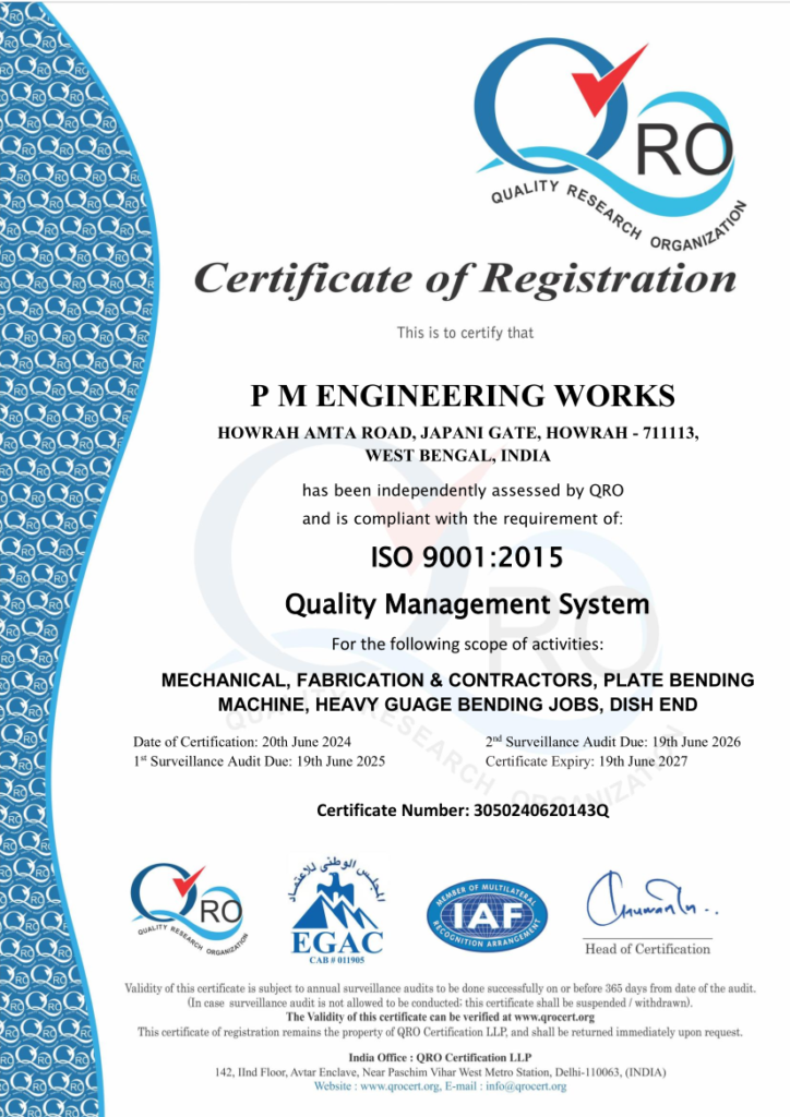 PM Engineering Works ISO 9001:2015 Certificate